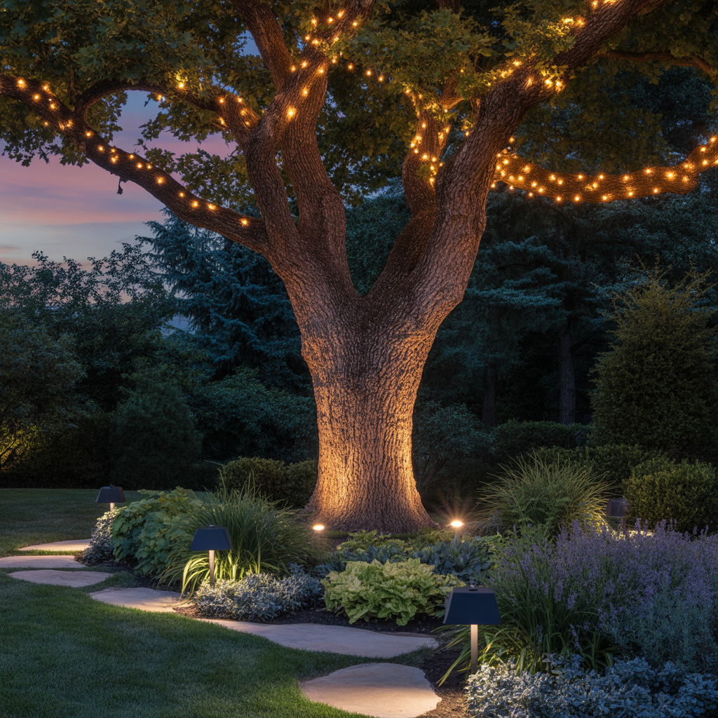Adding Soft Lighting Under Trees for Evening Beauty