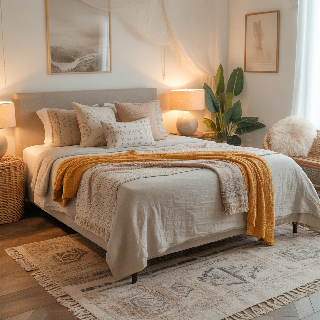 Layered Textiles & Patterns: Rugs, Throws, and Bedding