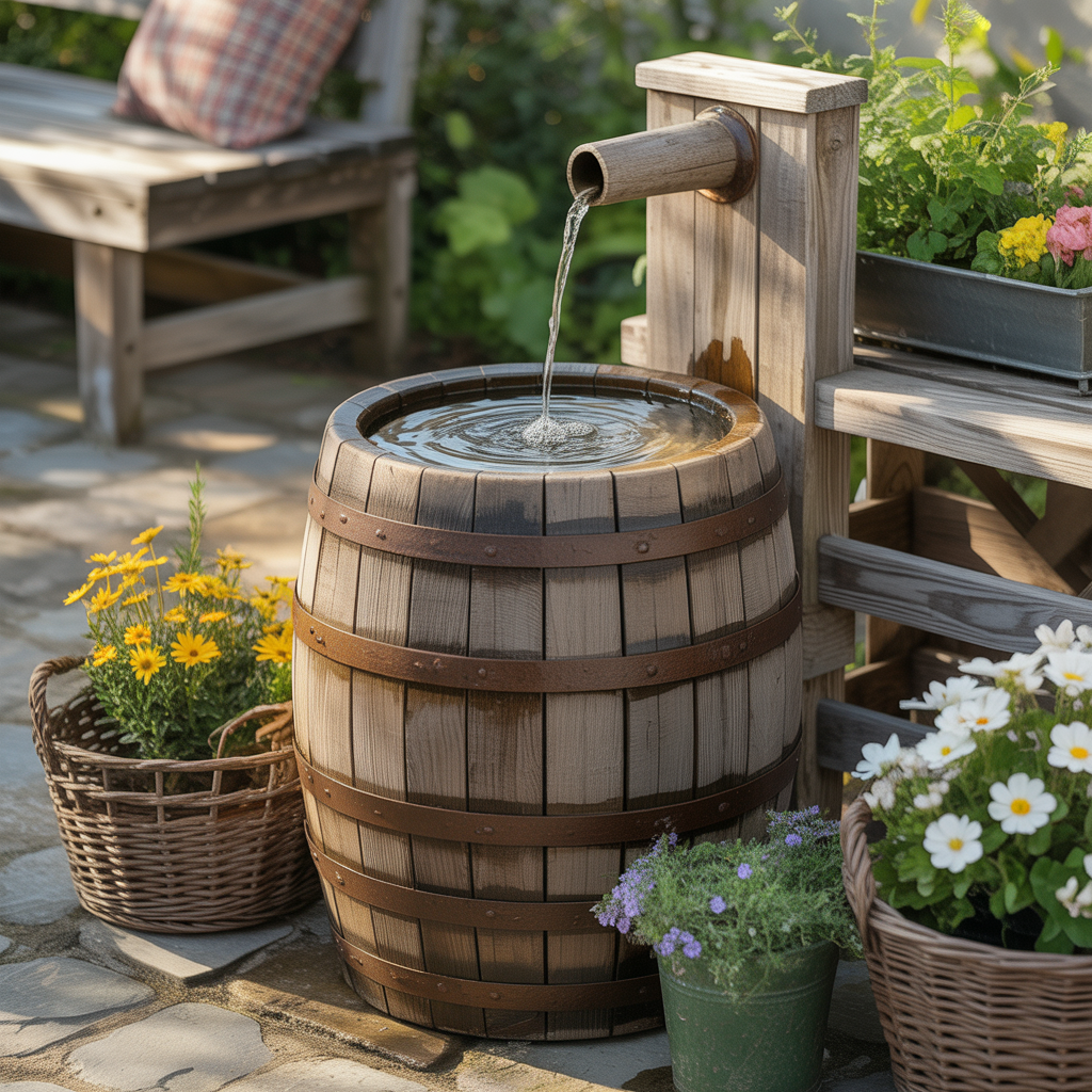 Rustic Barrel or Wooden Fountain