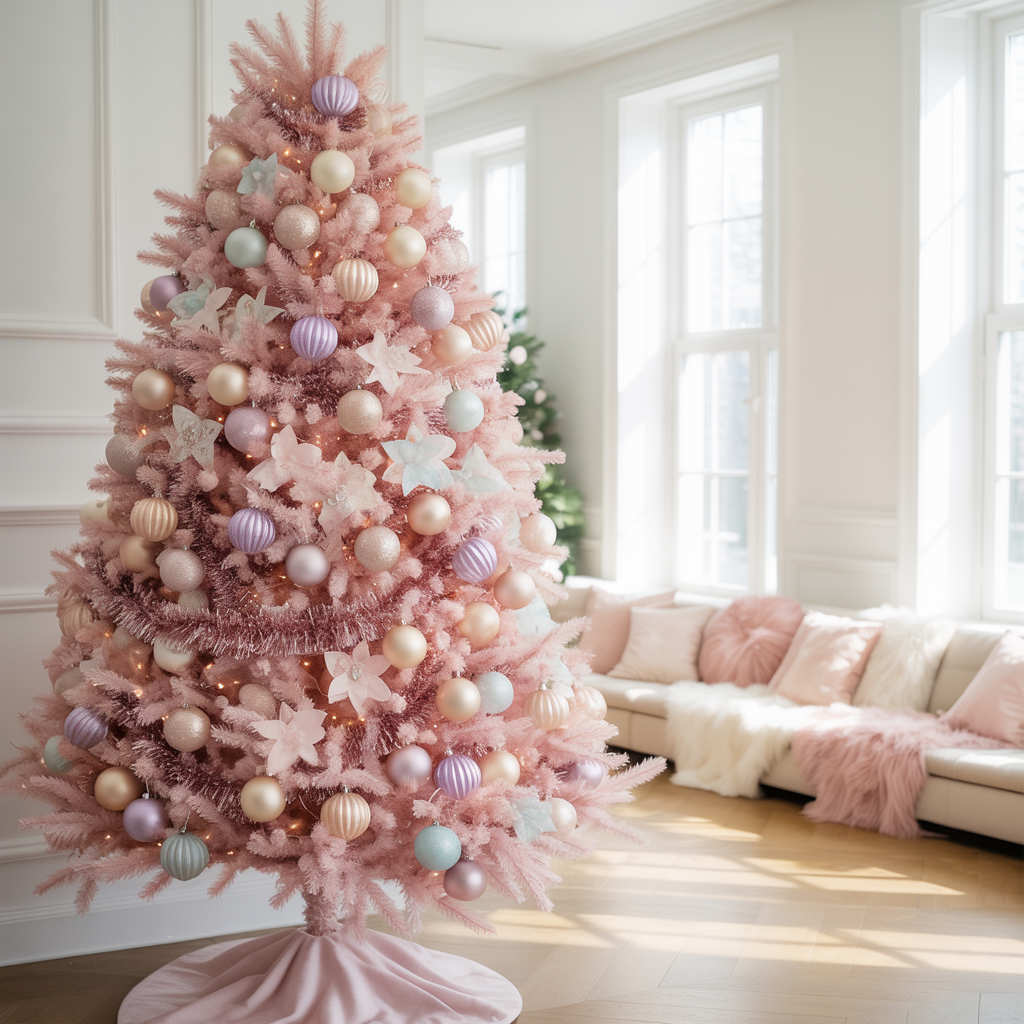 Soft Pastel and Blush Pink Christmas Tree Color Scheme