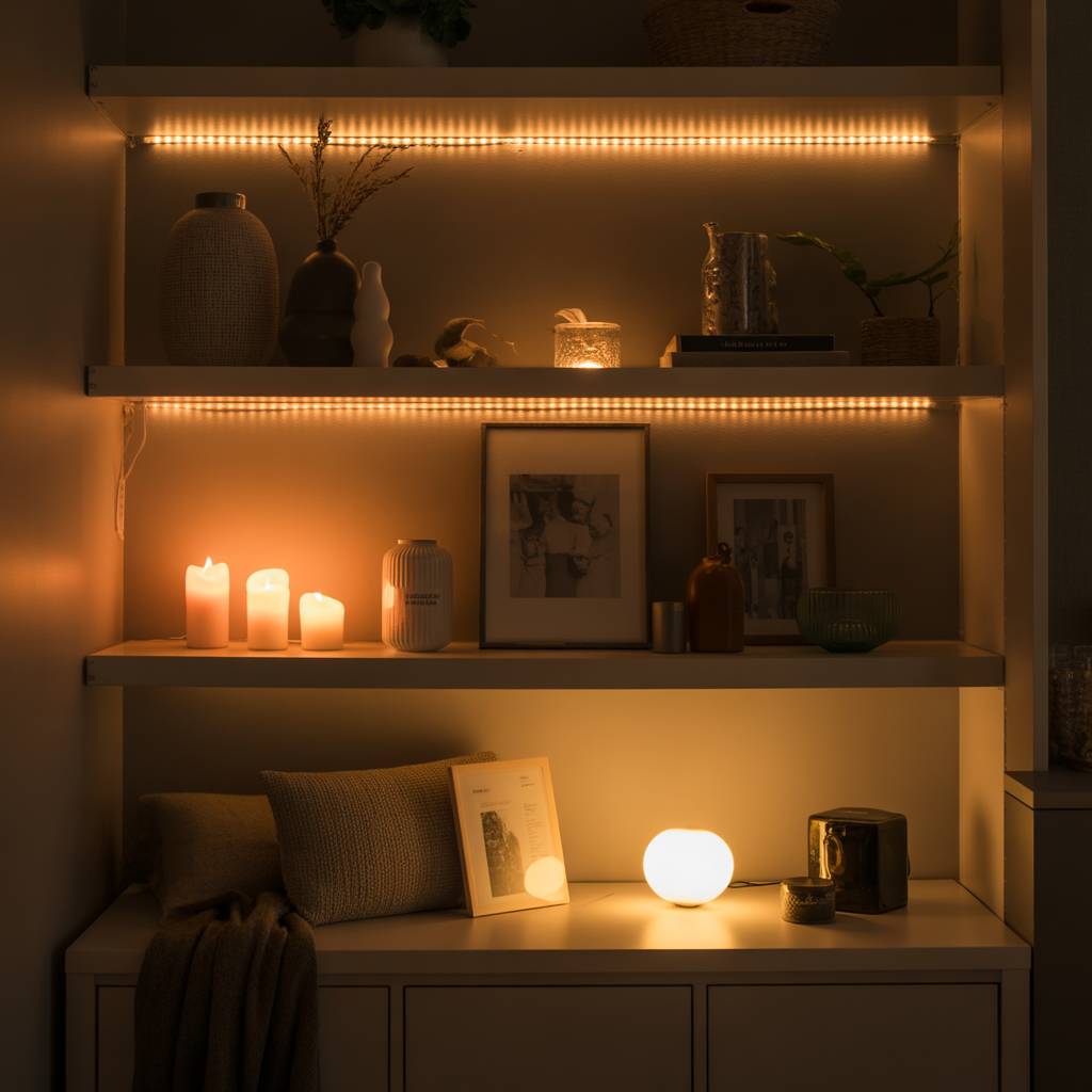 Use Soft Lighting to Elevate Shelf Decor