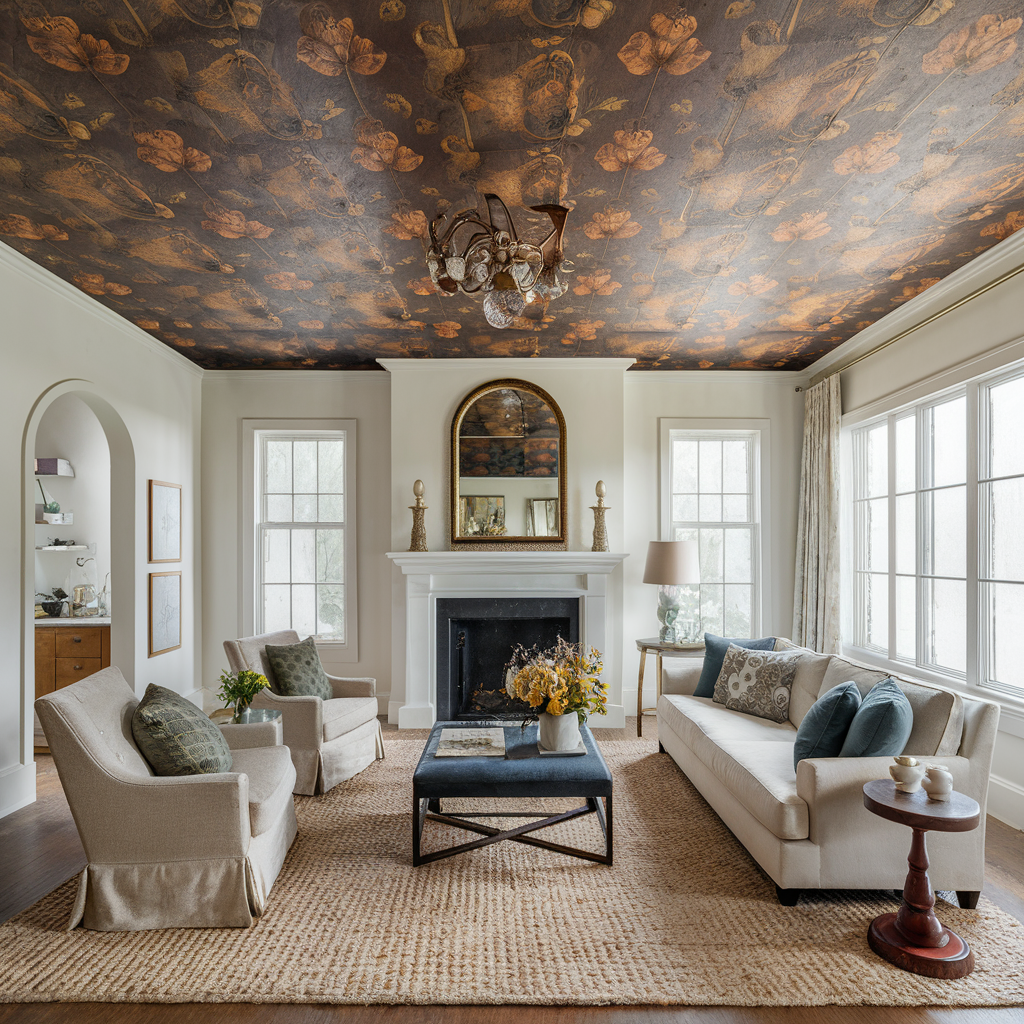 Wallpaper or Textured Ceilings for Unique Touch